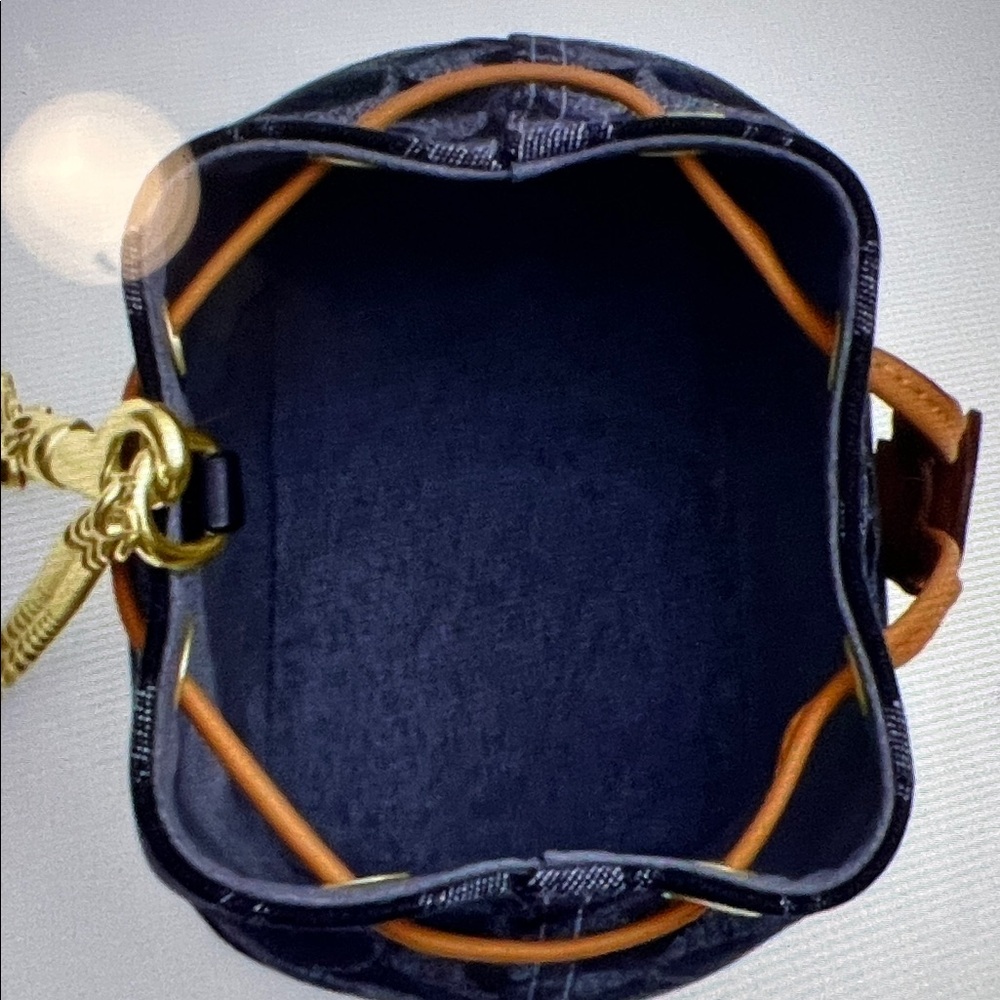 Miniature Micro Coach Navy and Gold Bucket Bag with Chain Strap - Picture 11 of 16